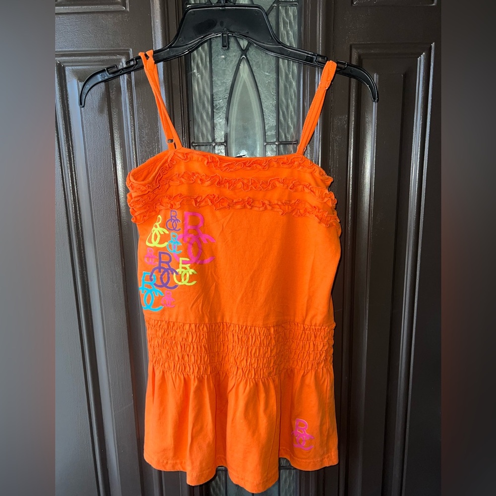 Orange women y2k Ruffle Top - Picture 4 of 8